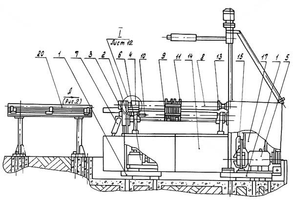 ИБ 2222 Розташування складових частин трехвалковой листогибочной машины 